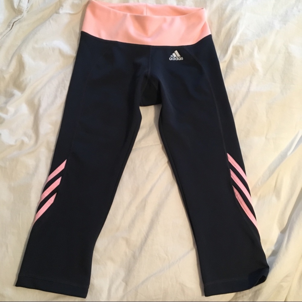 Adidas Navy/Pink cropped tights/pants - Sz S